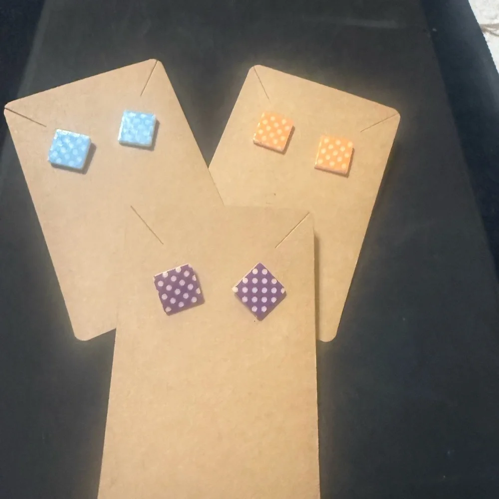 Polka Dot Kids Earrings Set - Blue, Orange, Purple